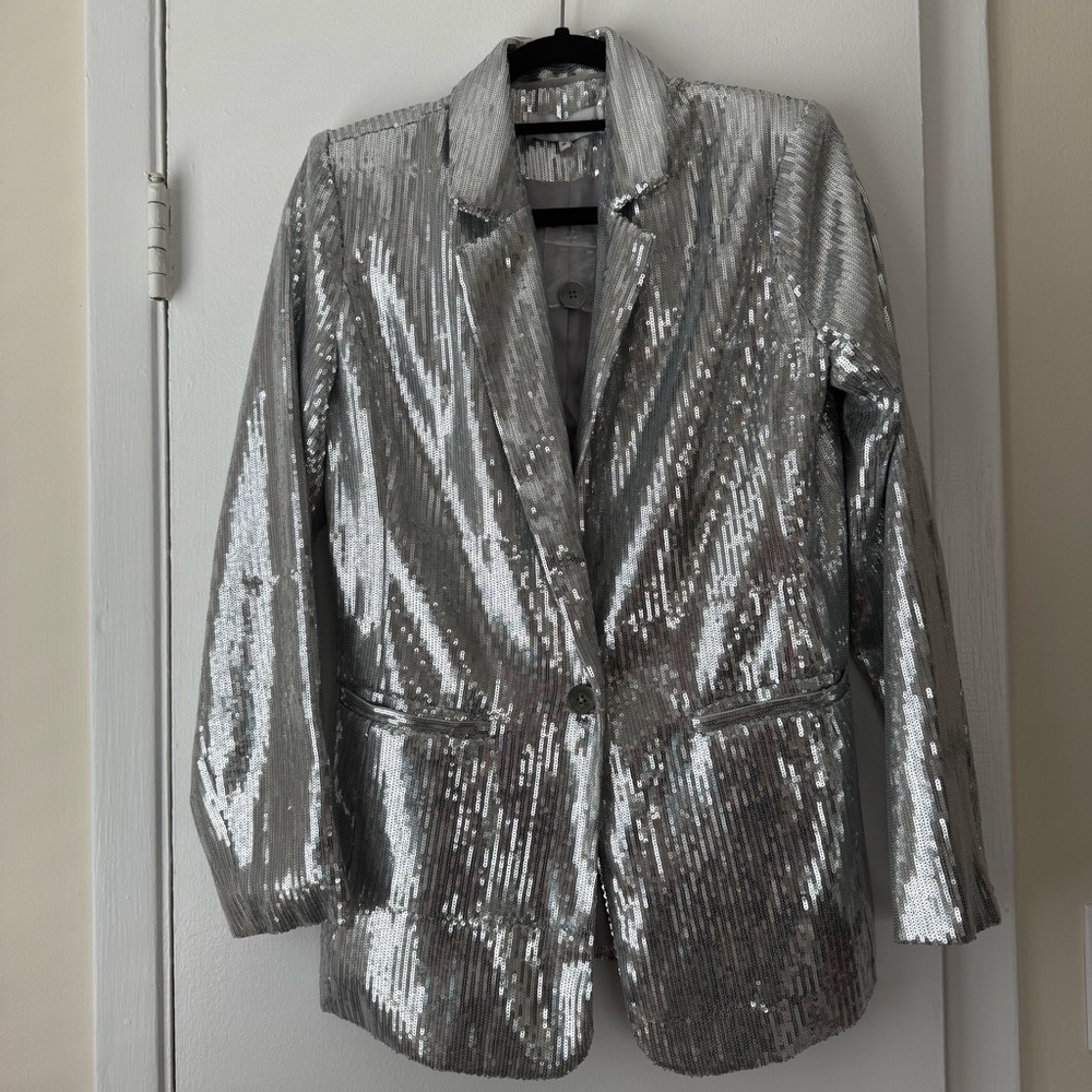 English Factory Silver Sequin Blazer - Size M
